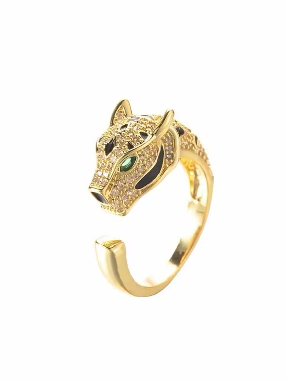 Gold Panther Head Ring with Green Eye - Picture 4 of 4